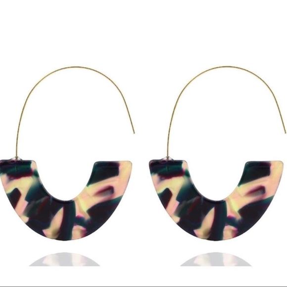 2/$25 Navy Multi Acetate Semi-Circle  Earrings - Picture 2 of 8